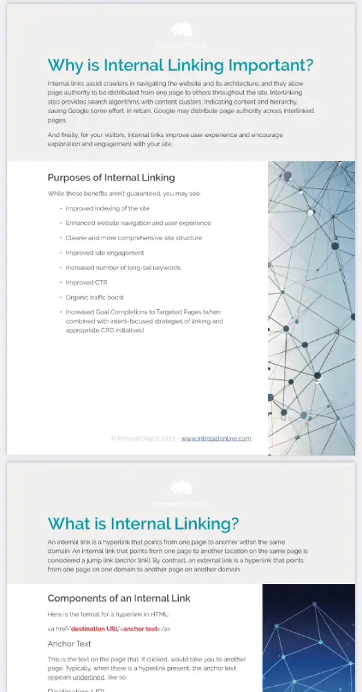 Screenshot of the Intrepid Digital internal linking guide pdf on mobile
